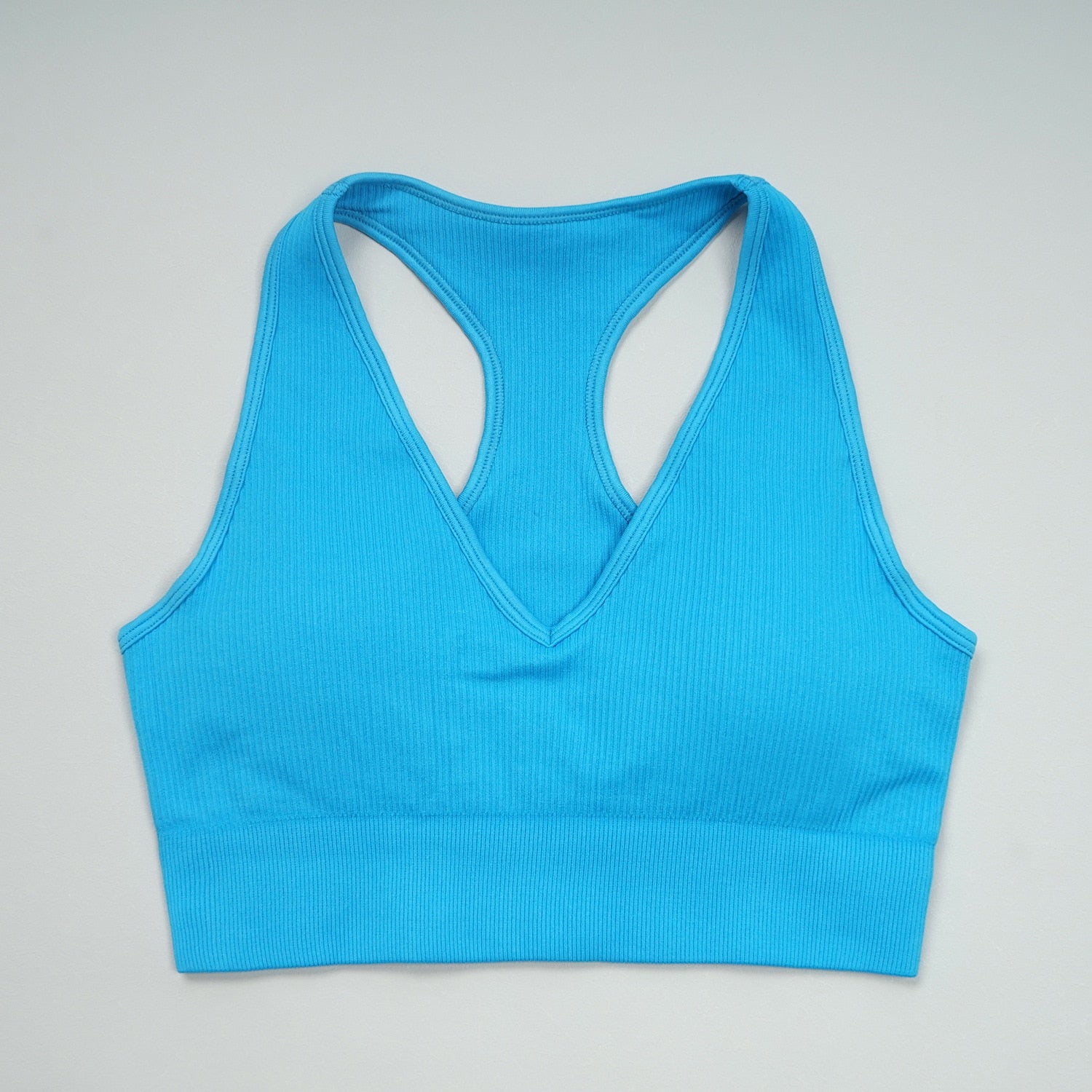 Women Summer Ribbed Gym Set Bra-Blue