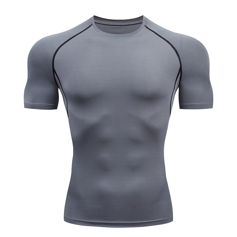 Gym Compression Dry Fit Fitness T-shirt Gray short sleeve