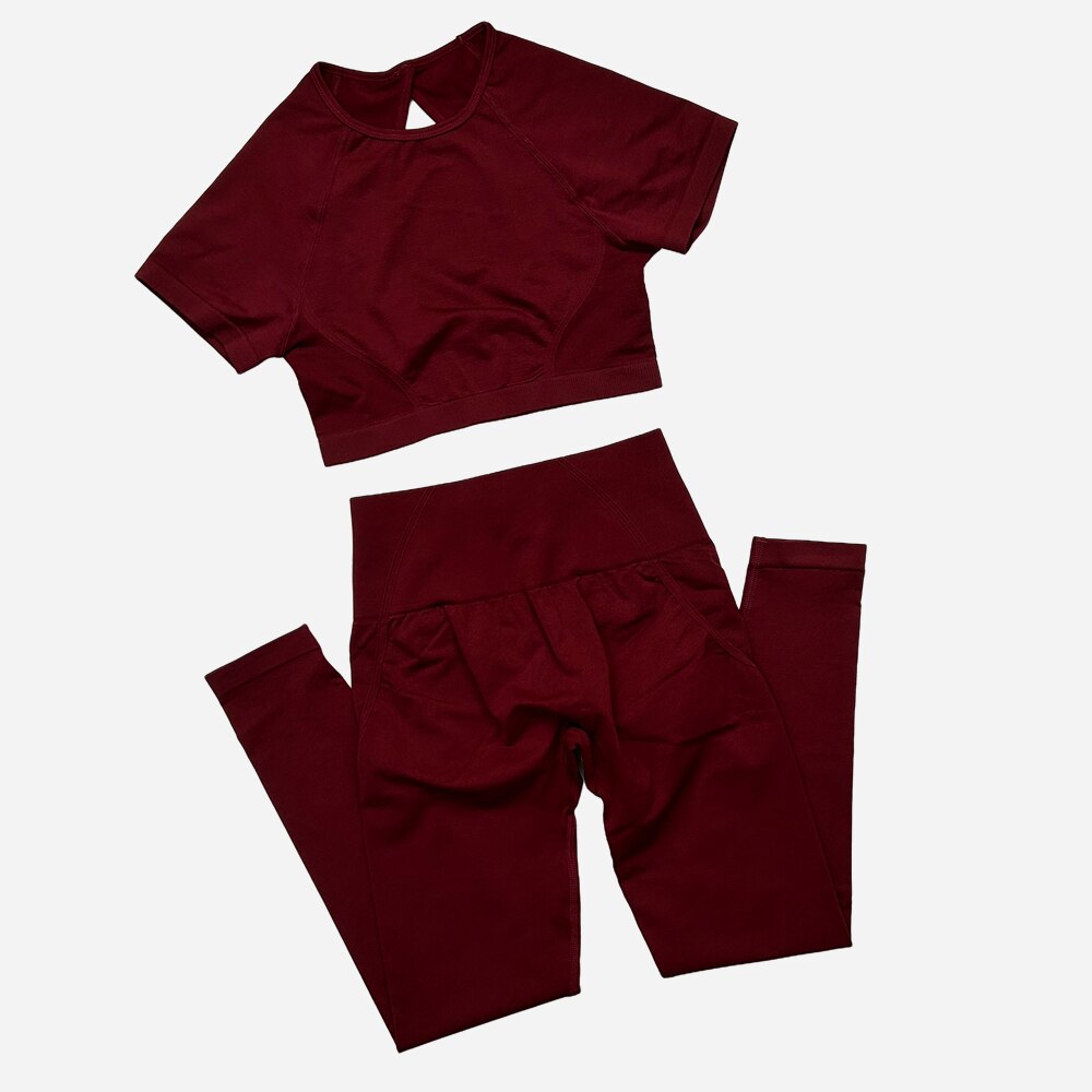 Women Crop Top 2 Piece Yoga Suit Rosewood set