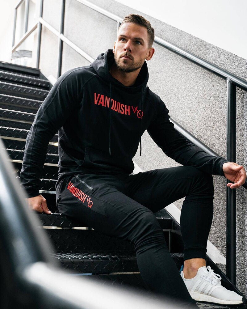 Men Fitness Cotton Printed Hoodie Trousers