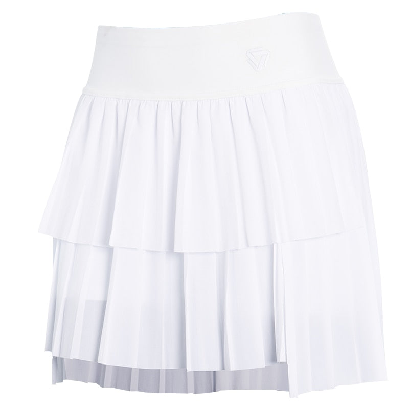 Women Double Layer Pleated Gym Skirt NSRF2206902 WHITE