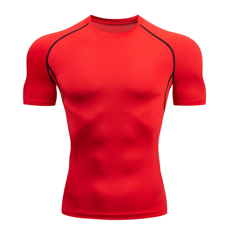 Gym Compression Dry Fit Fitness T-shirt Red short sleeve