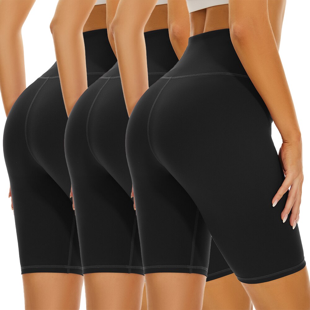 Women Power Stretch Gym Shorts Black-3PCS