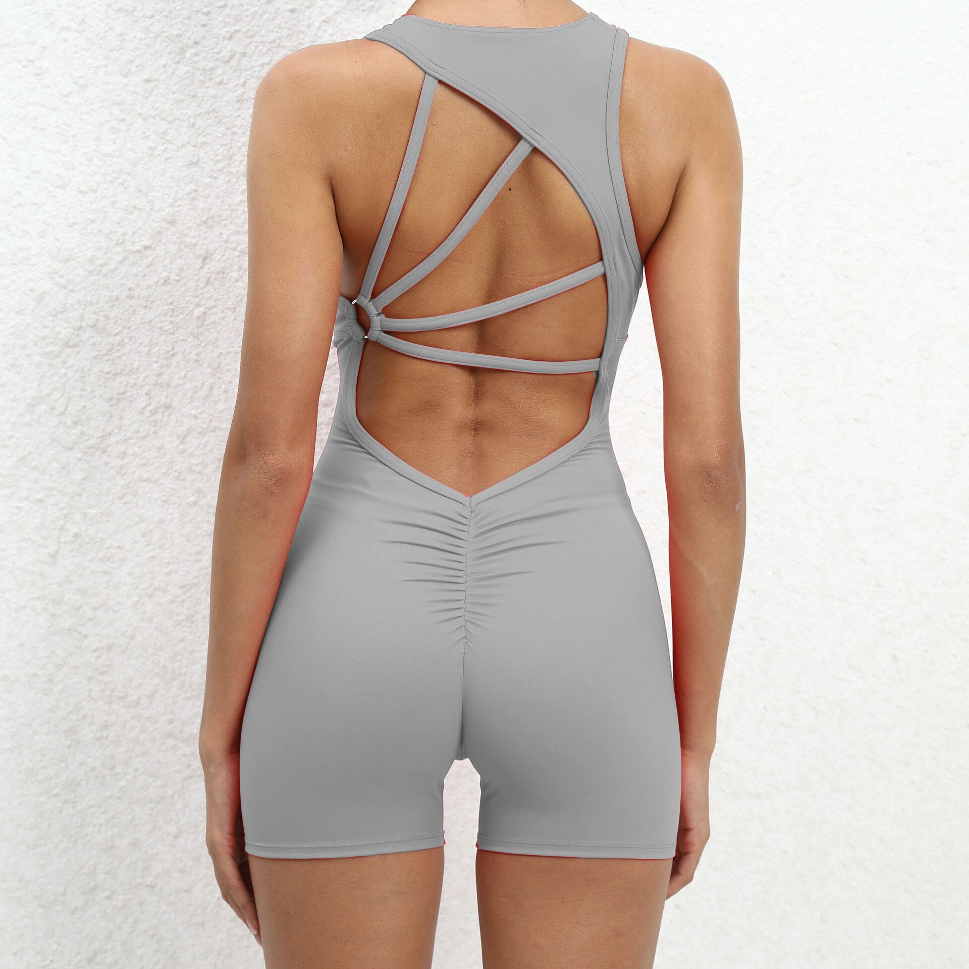 Thick Pad Fitness Wear Jumpsuit grey st set