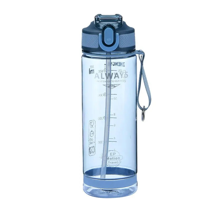 Sports Water Bottle With Straw - 800ml Blue