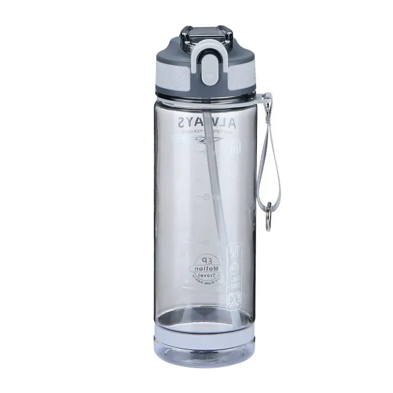 Sports Water Bottle With Straw - 800ml Gray