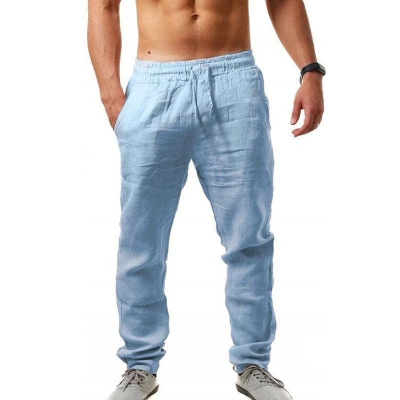 Men Gym Cotton Linen Pants Picture color 3