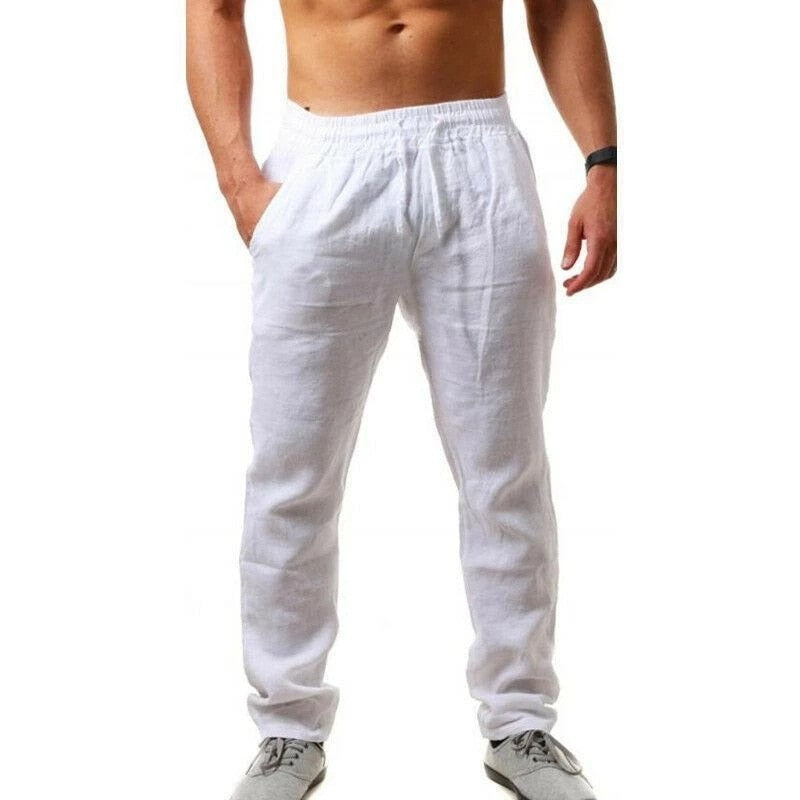 Men Gym Cotton Linen Pants Picture color
