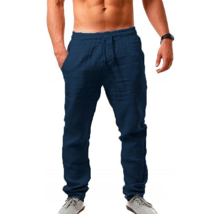 Men Gym Cotton Linen Pants Picture color 2