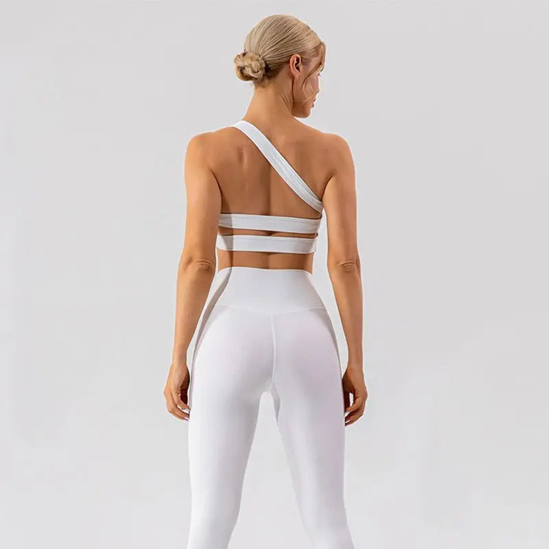 Women Beautiful Back Athletic Bra Suit White Set