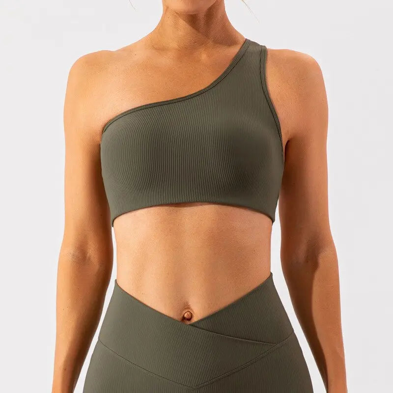 Women Beautiful Back Athletic Bra Suit Olive green bra