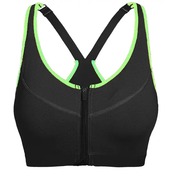 Women Front Zipped Comfort Sports Bra Black