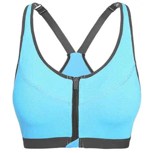 Women Front Zipped Comfort Sports Bra Blue