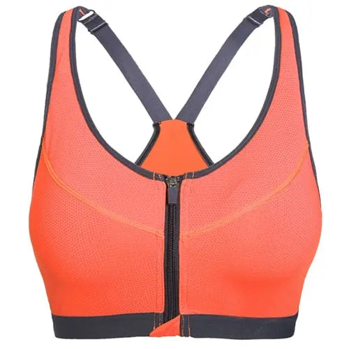 Women Front Zipped Comfort Sports Bra Orange