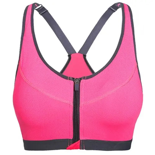 Women Front Zipped Comfort Sports Bra Rose