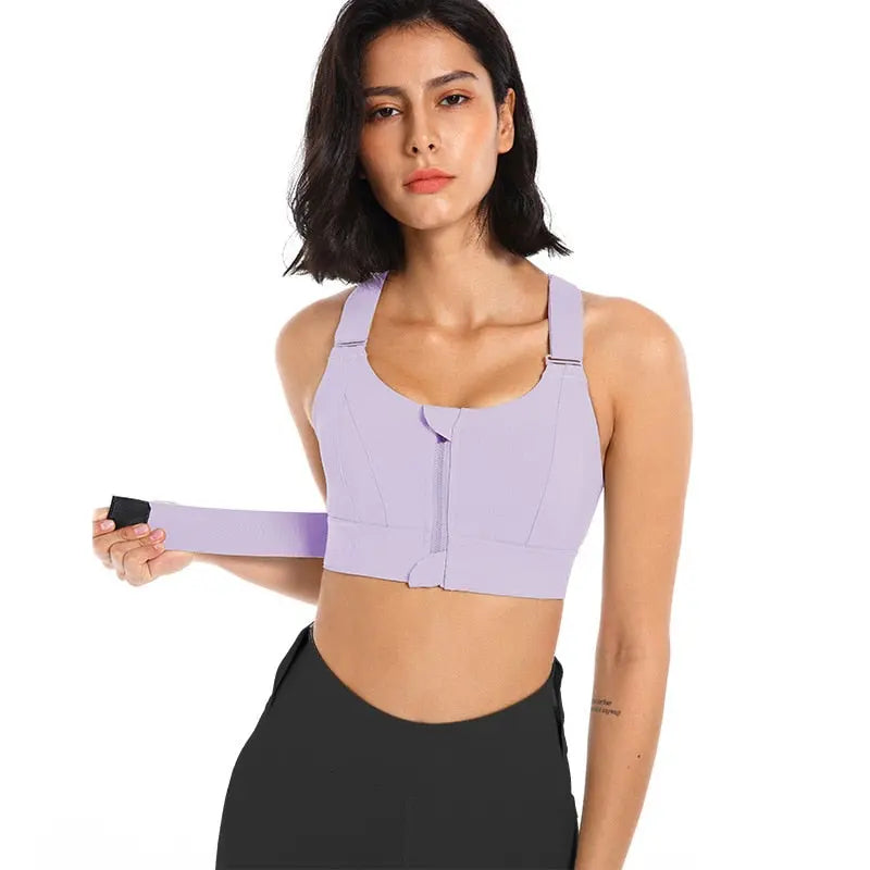 Women Front Zipper Sports Bras Light Purple