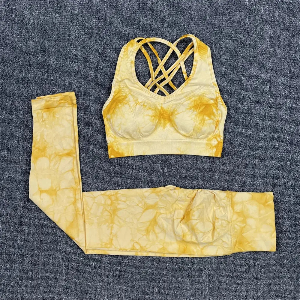 Women High Waist Yoga Set Yellow Bra Pants S