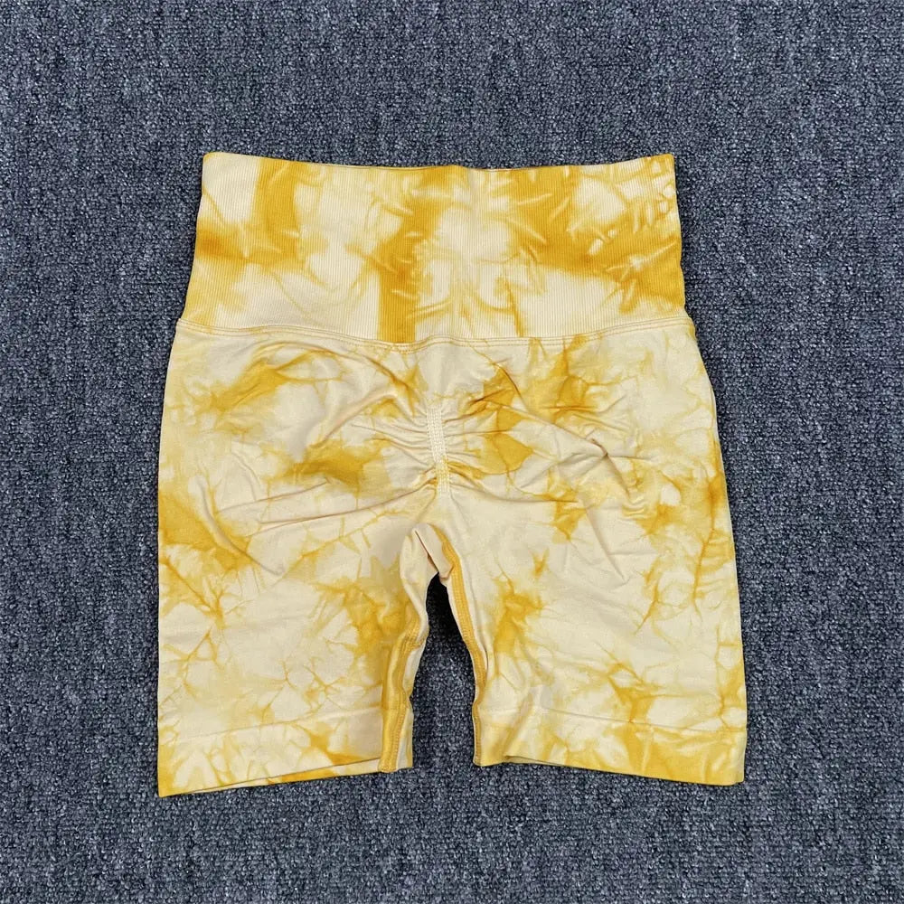 Women High Waist Yoga Set 1Pcs Yellow Shorts S