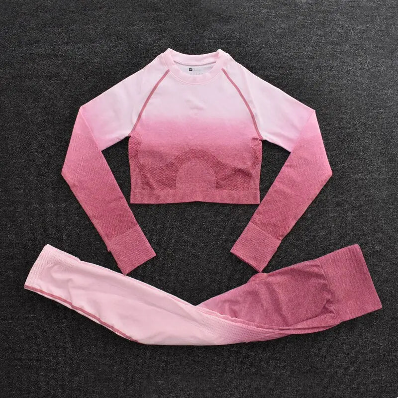 Women Long Sleeve Crop Top Yoga Suit