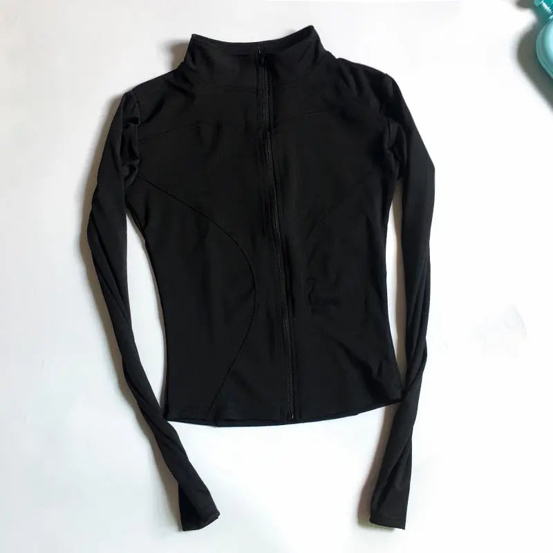 Women Long Sleeve Zip Sports Jacket Black