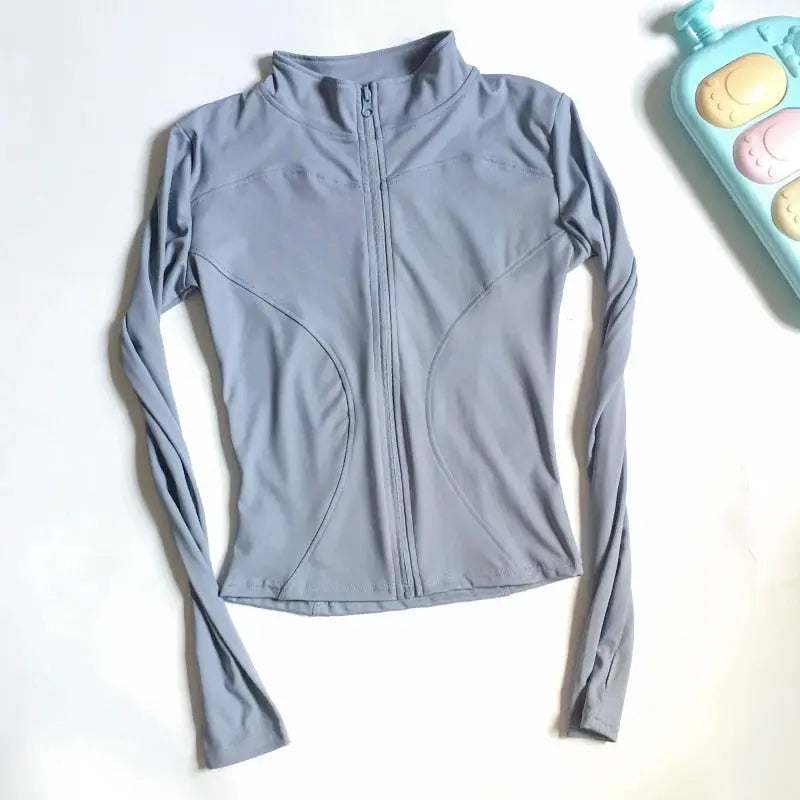 Women Long Sleeve Zip Sports Jacket Blue