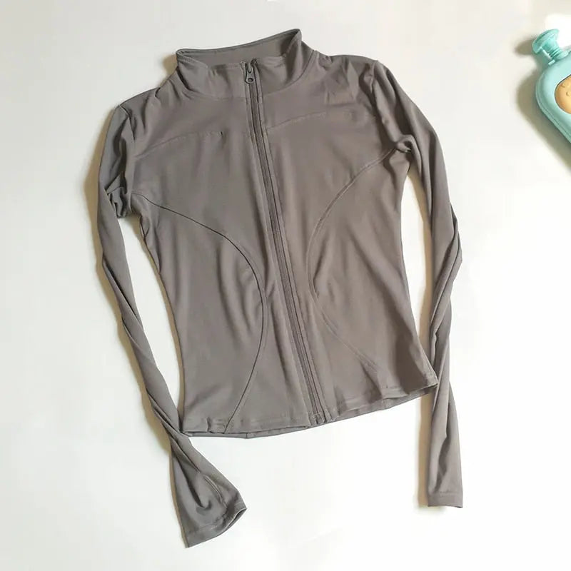 Women Long Sleeve Zip Sports Jacket Gray