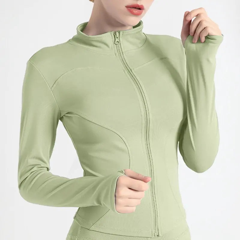 Women Long Sleeve Zip Sports Jacket Light Green