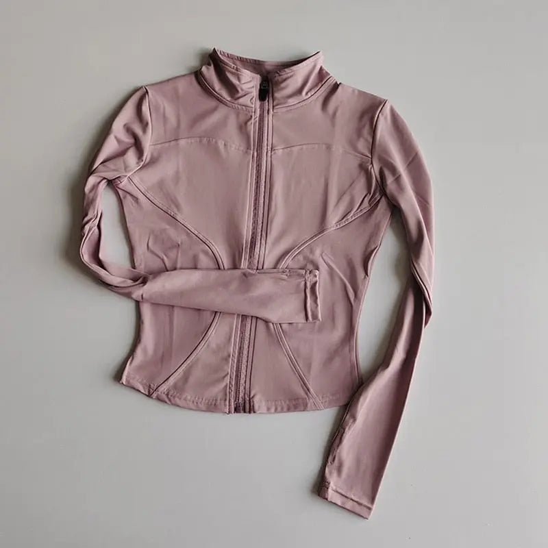 Women Long Sleeve Zip Sports Jacket Pink