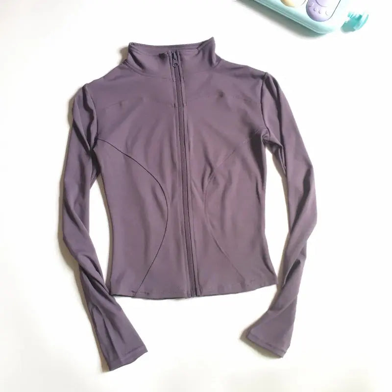 Women Long Sleeve Zip Sports Jacket Purple