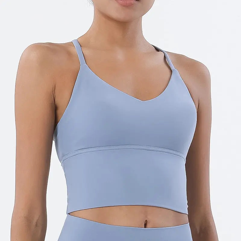 Women Nylon Sports Bra Gray Blue