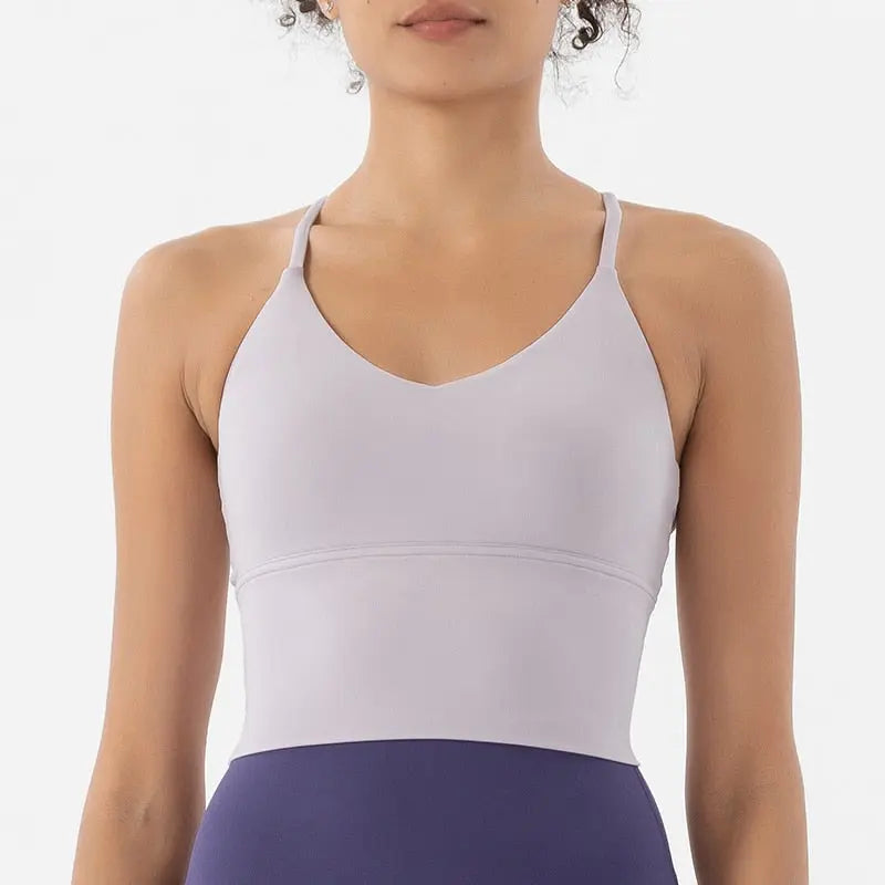 Women Nylon Sports Bra Gray Purple