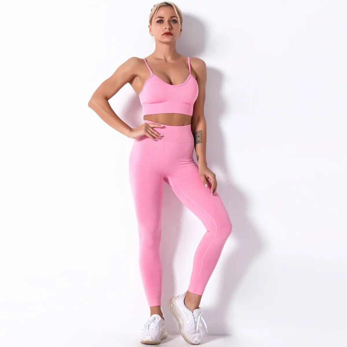 Women Seamless Workout Outfits Sets Rose-Bra Pant Set