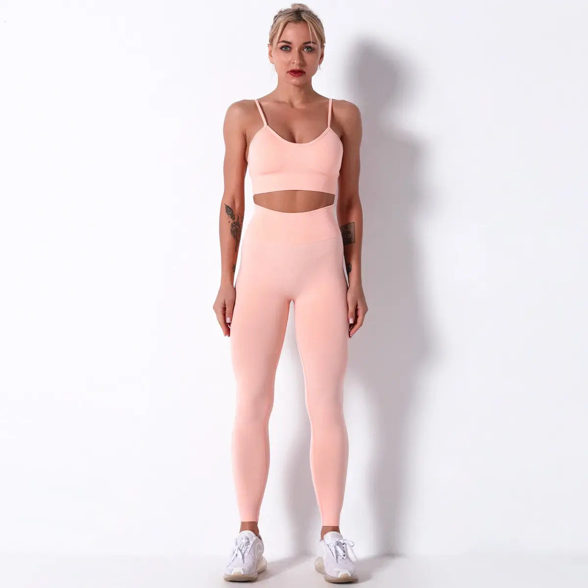 Women Seamless Workout Outfits Sets Orange-Bra Pant Set