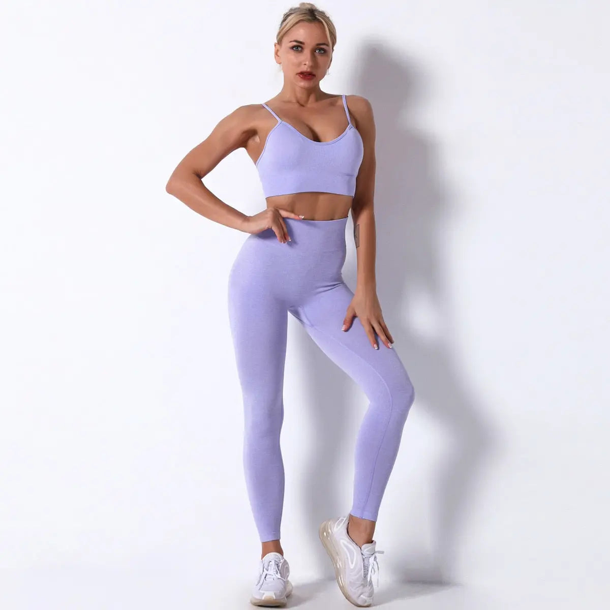 Women Seamless Workout Outfits Sets Purple-Bra Pant Set