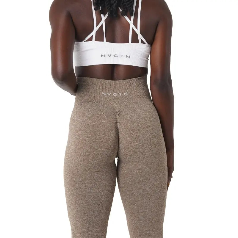 Women Speckled Scrunch Seamless Leggings Pants Mocha