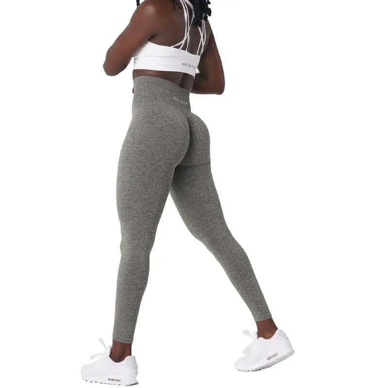 Women Speckled Scrunch Seamless Leggings Pants Khaki Green