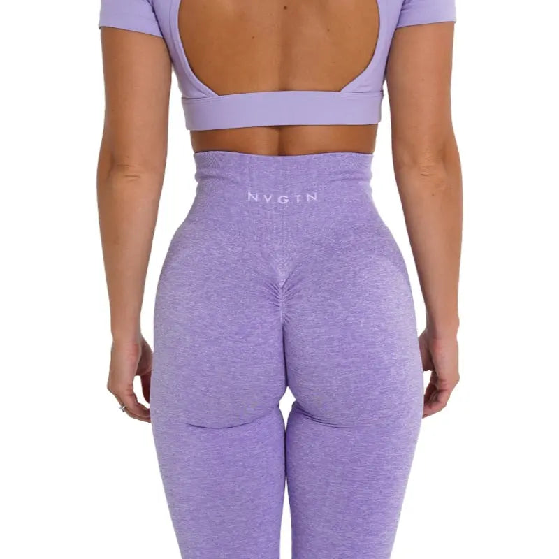 Women Speckled Scrunch Seamless Leggings Pants Lilac