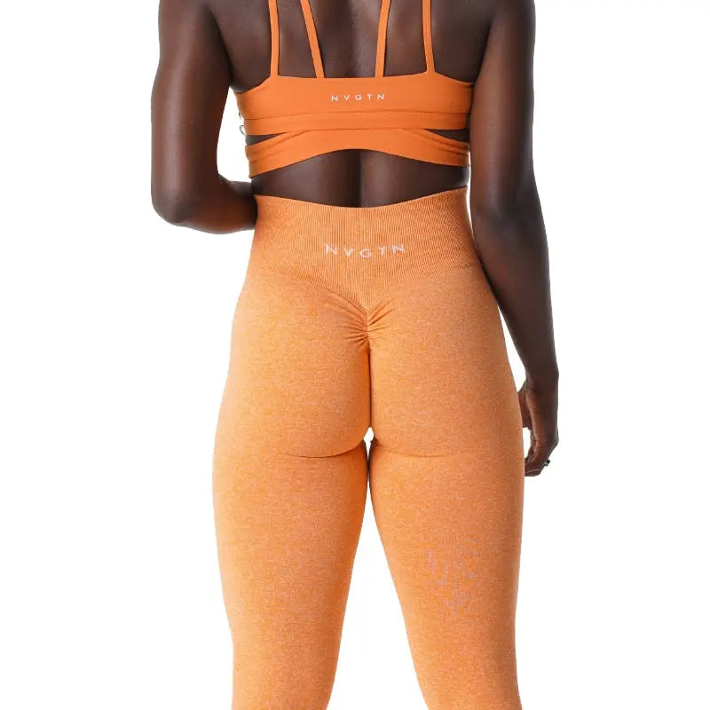 Women Speckled Scrunch Seamless Leggings Pants Sunset Orange