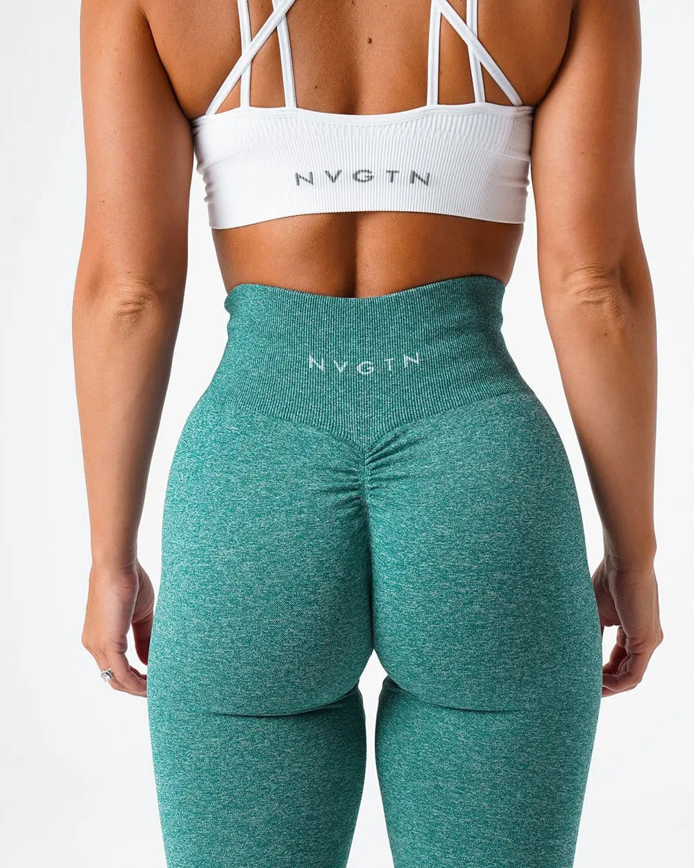 Women Speckled Scrunch Seamless Leggings Pants Teal