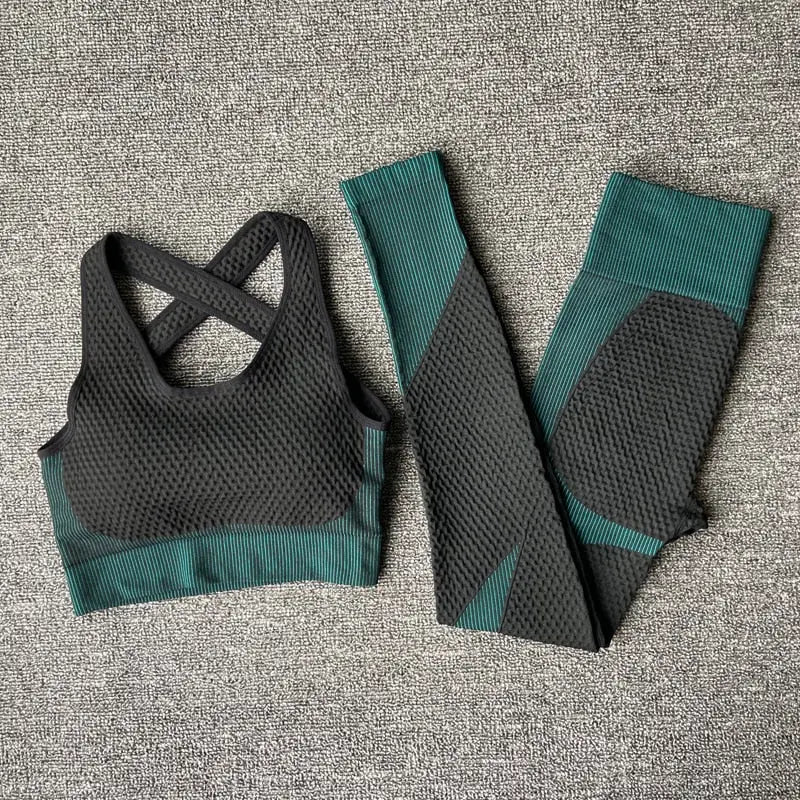 Women Sports Fitness Seamless Yoga Suit Dark green1