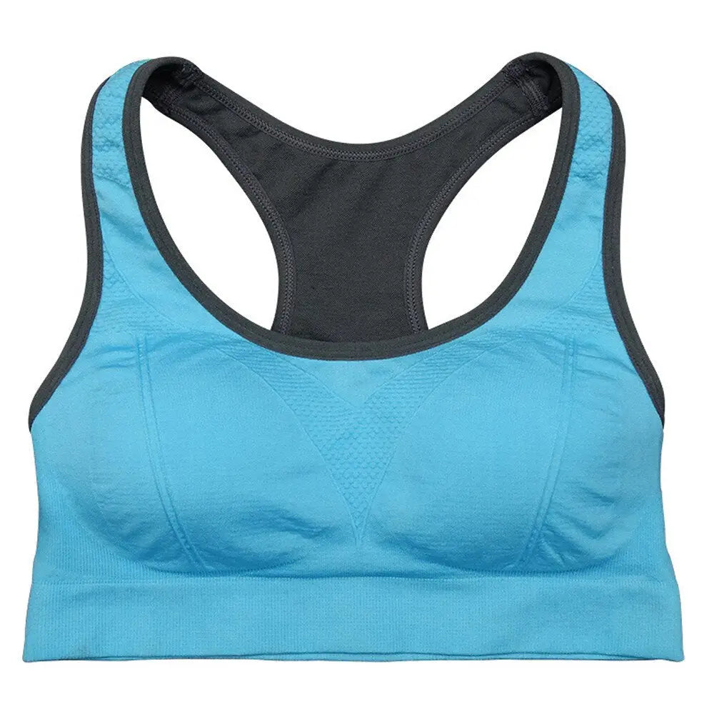 Women Sports Padded Push Up Breathable Bra Blue