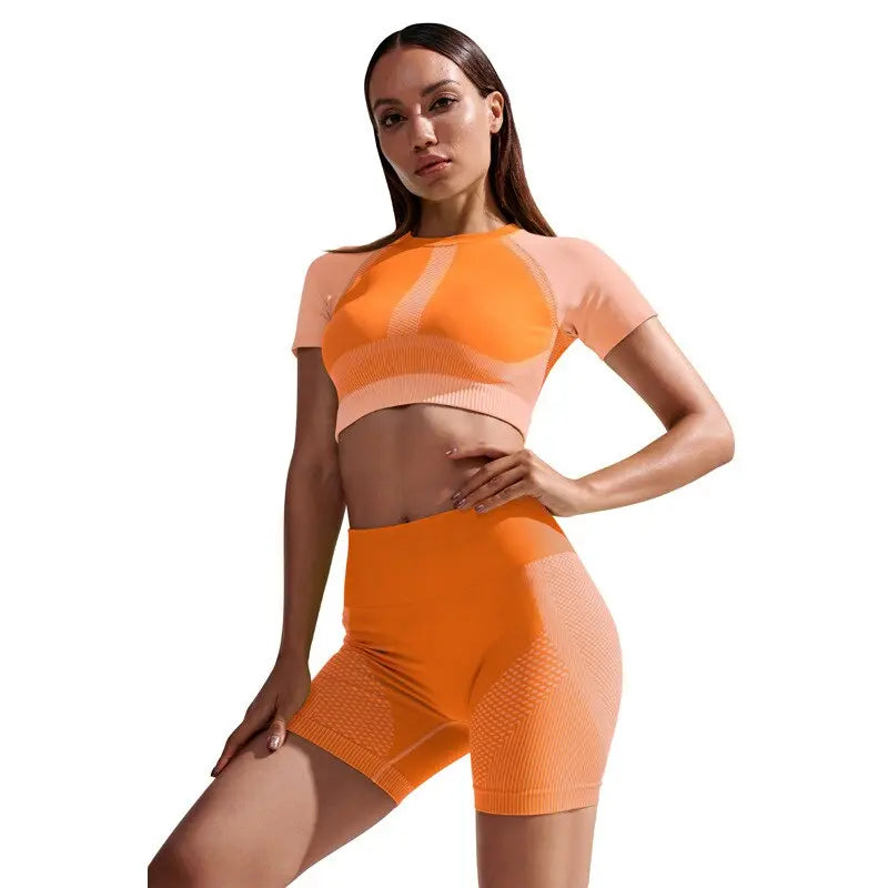 Women Summer Seamless Yoga Set orange set
