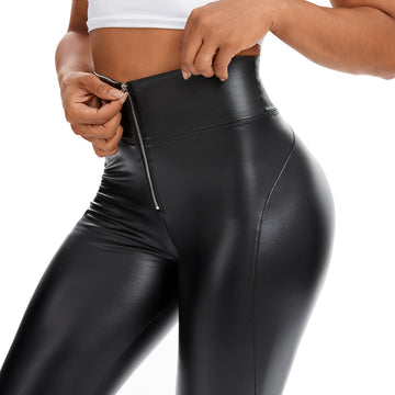 Female High Waist Zipper Pu Leggings