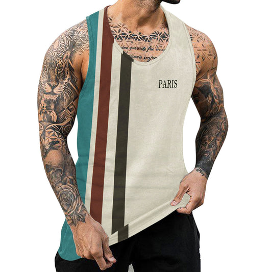 Male Striped Print Vest Tank Tops