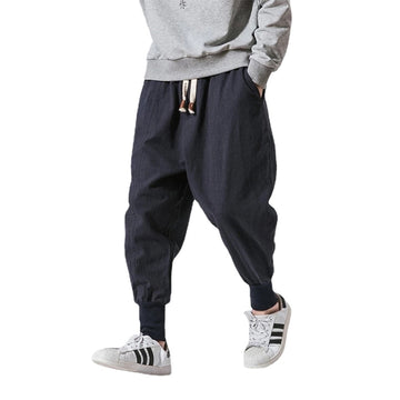 Men Solid Cotton Linen Harem Pants