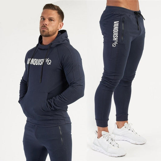 Men Fitness Cotton Printed Hoodie Trousers