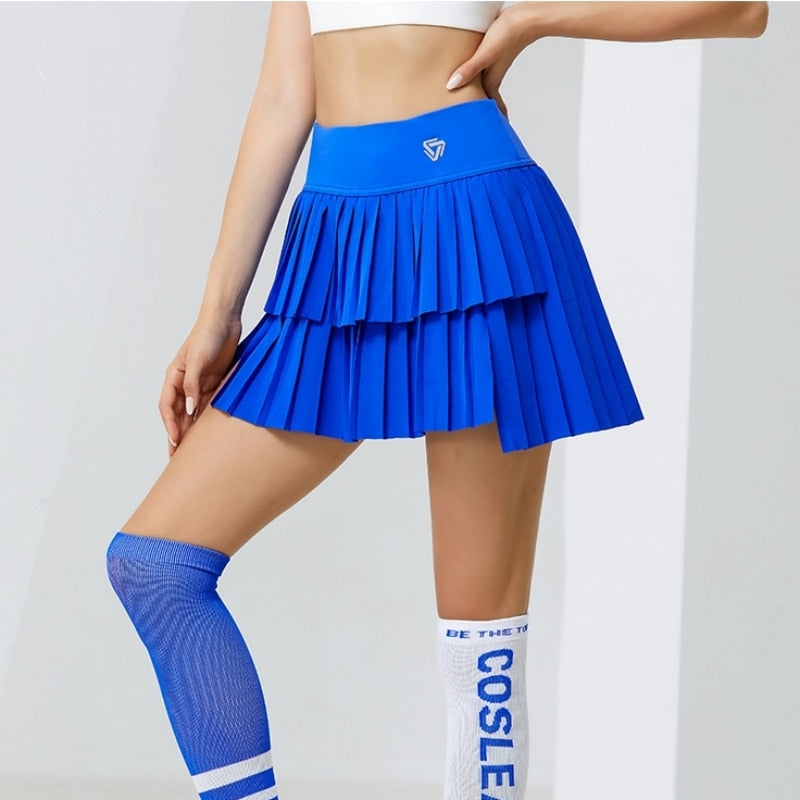 Women Double Layer Pleated Gym Skirt