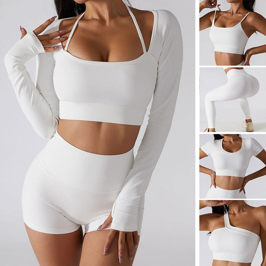 Women Long Sleeves Crop Top Gym Suits