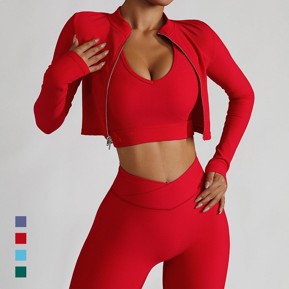 Women 2 Piece Gym Long Sleeve Jacket