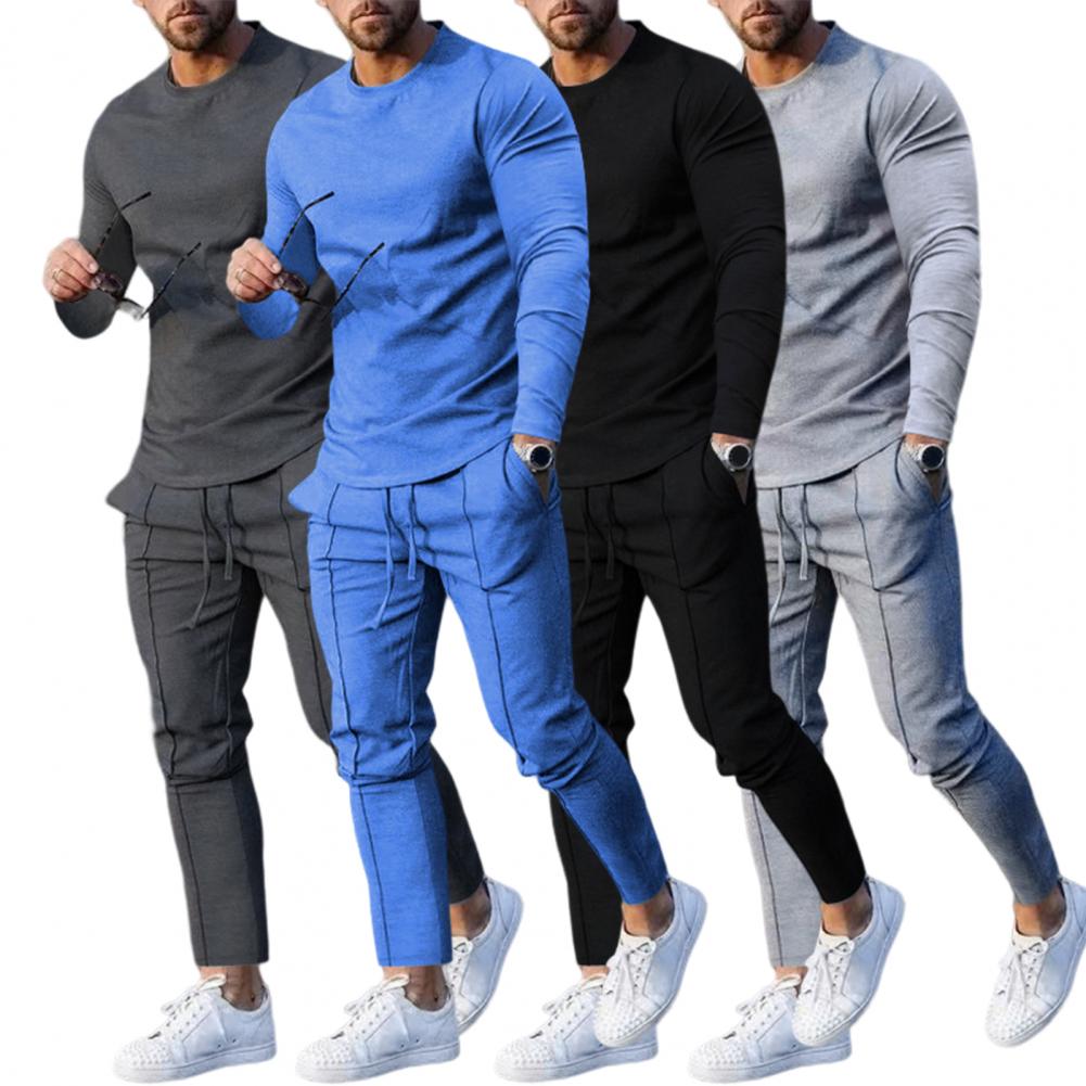 Men Casual Solid Sports Long Sleeved Set